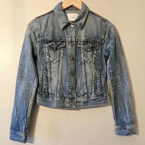 Aritzia Talula Edo Denim Cropped Jean Jacket Wash Size XS. - Picture 4 of 15